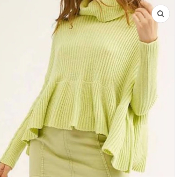 Free People Cow Neck Lime Green Women's Sweater - Picture 1 of 2